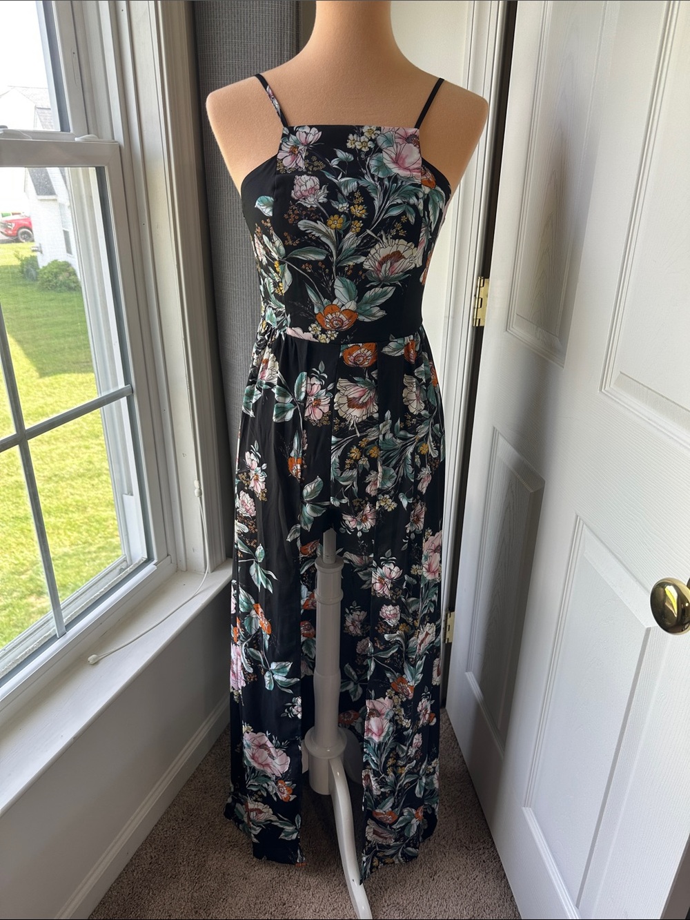 Band of Gypsies Black Floral Spaghetti-Strap Jumpsuit